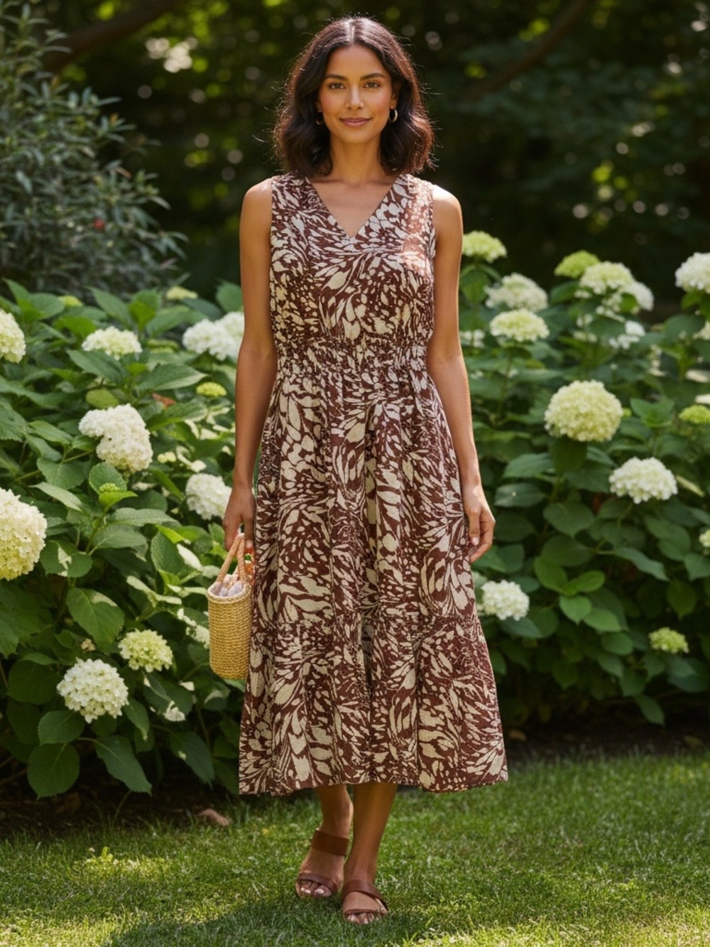 Ann Taylor Factory Brown and Cream Floral Maxi Dress Size XSP